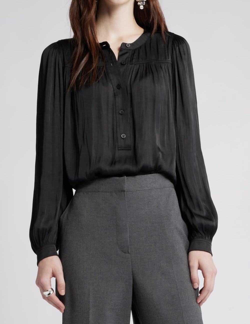 NWT Nordstrom Women’s Black Popover Blouse Top Long Sleeve M Career